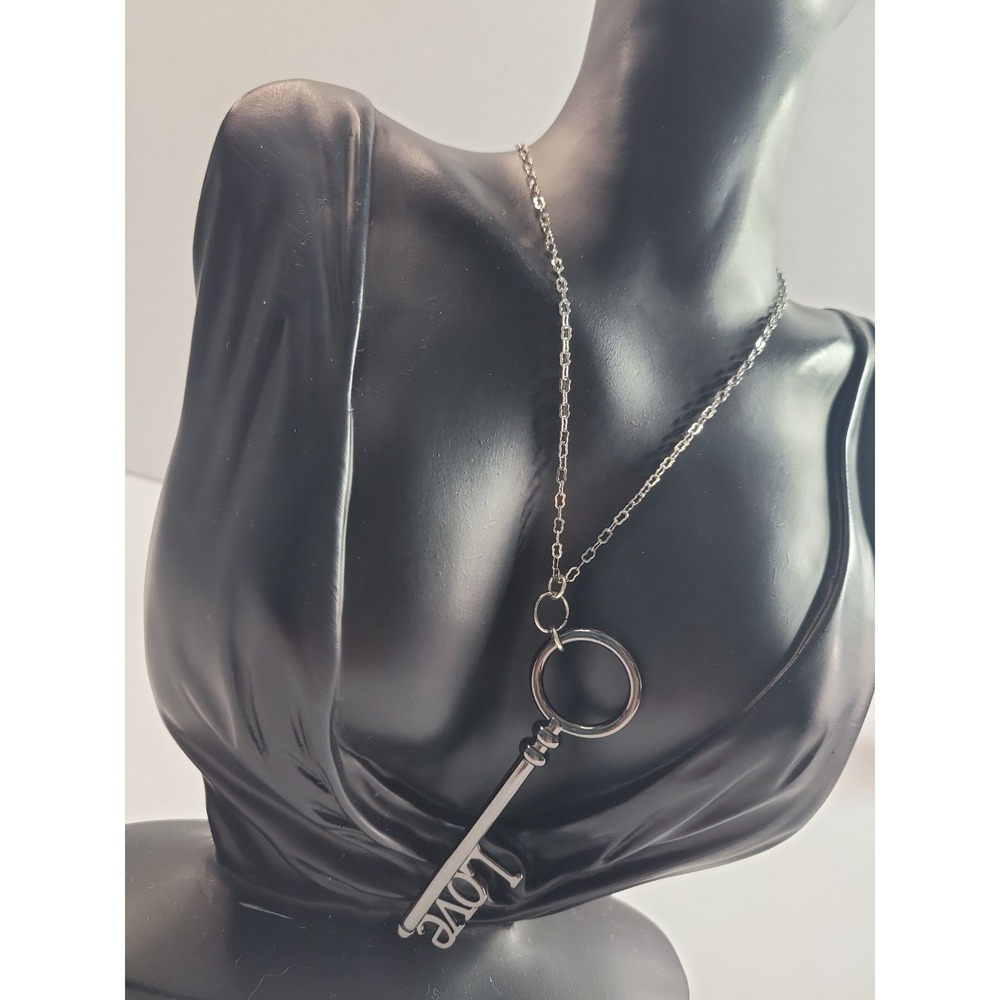 Silver Tone LOVE Skeleton Key Pendant Necklace Romantic Vintage Style Jewelry - Picture 4 of 10